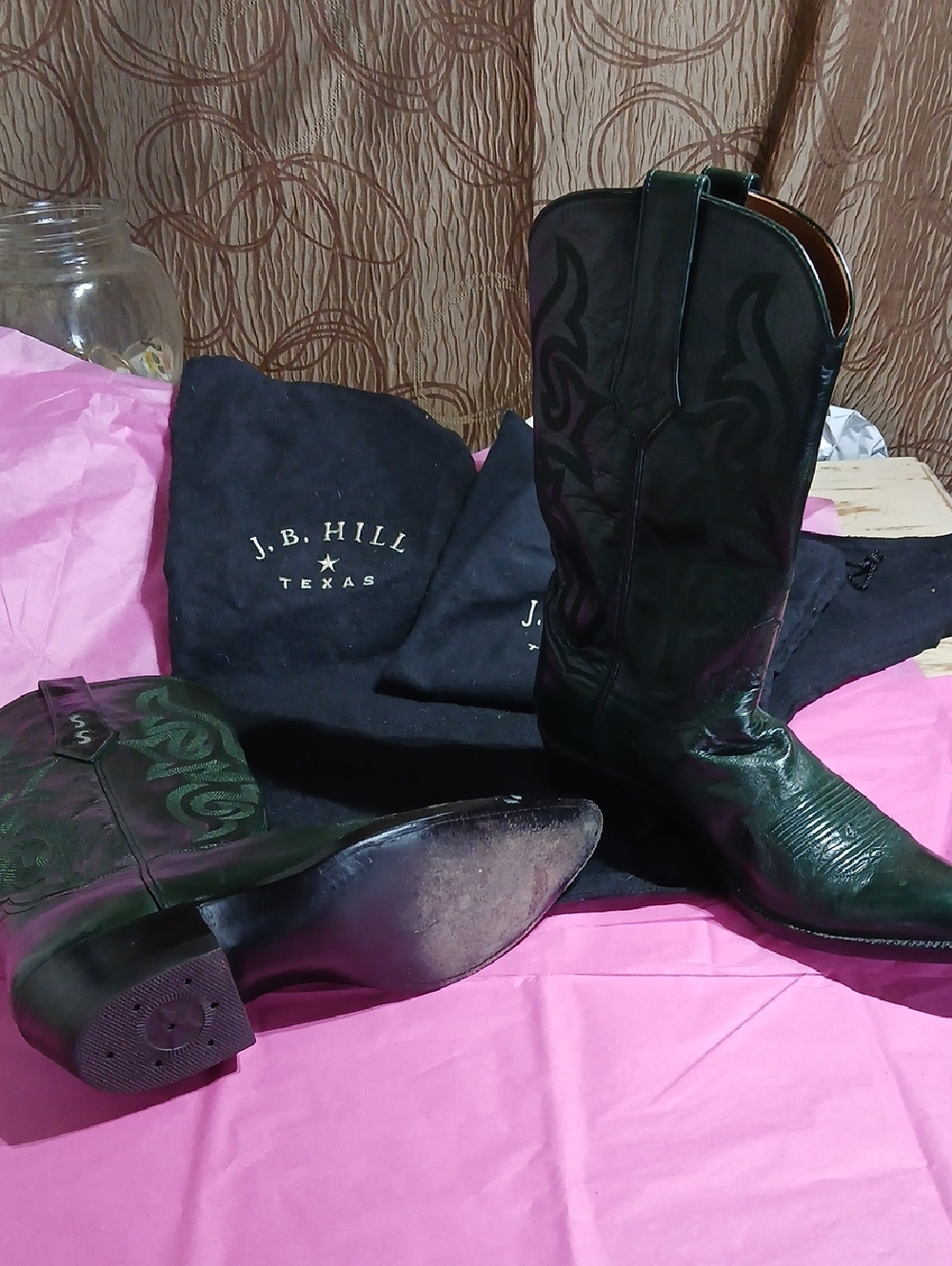 J.B. Hill Women's Drark Green Handmade Leather Western Heeled Boots